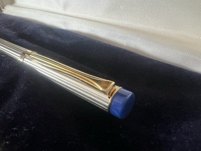 🔴 PELIKAN penna sfera Michelangelo cromata satinata righe e blu scrive vintage