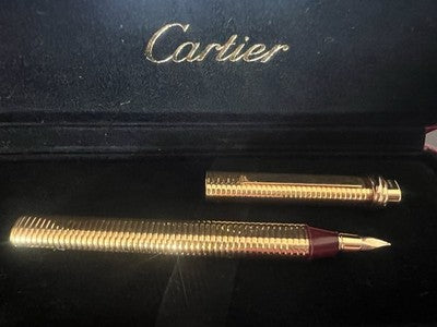 Cartier Pen Fountain Pen Vendome Trinity Godron (M) Plated Gold Cartridges
