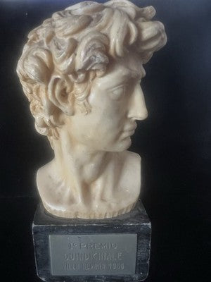 Statue Santini Bust David Sculpture Marble Yellow Amber H 15 Vintage 1966