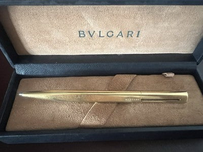 🔴 BULGARI Eccentric Twist gold-plated ballpoint pen with case, vintage writing