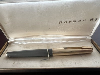 Parker Stylo-Plume Stylo à Plume 61 Gris Or Flèche Doré Gravé Vintage