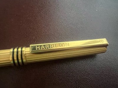 🔴 HARRISON penna a sfera dorata rigata clip incisa astuccio vintag