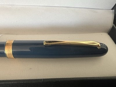 Grand-Mère Stylo-Plume Sphère Extra Bleu Intense Avec Grec Plaqué Or Écrit Cru