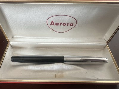 🔴 AURORA penna stilografica Duo Cart pennino ORO cappuccio cromato vintage