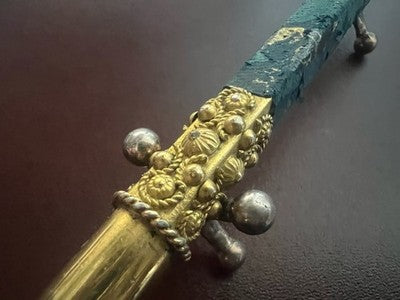 🔴 Penna sfera metallo dorato bassorilievi cabochon turchese astuccio vintage