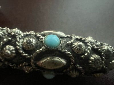 Stylo-Plume Sphère Mini Télescopique Rétractable Cabochon Turquoise Rétro 1940