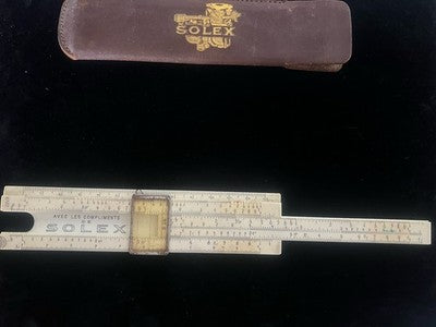 🔴 Vintage advertising slide rule UNIS France SOLEX N°6 with vintage sheath 