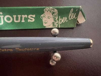 🔴 TOUJOURS penna stilografica grigia lusso pistone cappuccio dorato vintage NOS