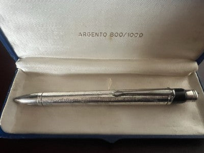 🔴 Penna sfera ARGENTO 800 corpo cesellato a mano bassorilievo vintage 30
