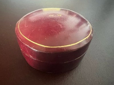 🔴 Scatola box gioiello orologio tasca pelle incisioni A N dorate Ø 6,2 vintage