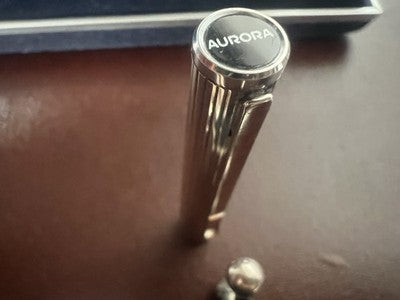 🔴 AURORA penna stilografica Hastil ARGENTO MASSICCIO 925 pennino ORO bianco M