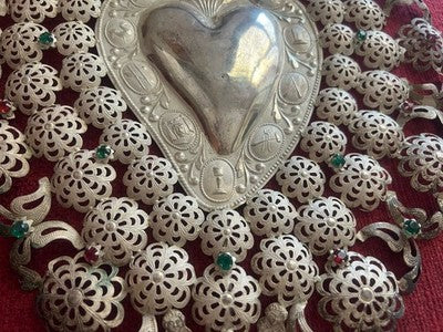 🔴 Ex voto Cuore ARGENTO 800 Cm32 altezza 48 design barocco Italia vintage RARO