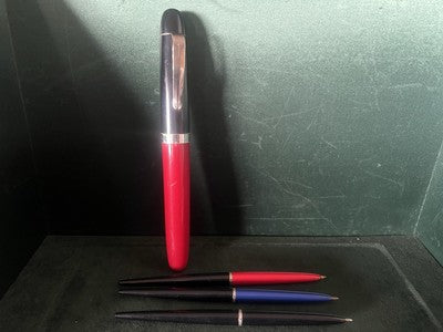 Bic Pens Penholder Sphere Desk Top Red Black Blue 4 Pens Vintage