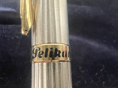 🔴 PELIKAN penna sfera Michelangelo cromata satinata righe e blu scrive vintage