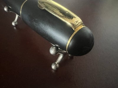 🔴 QESSI short fat roll fountain pen black with gold trim and EF nib 