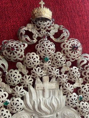 Ex Voto Corazón PLATA 800 Cm32 Altura 48 Diseño Barroco Italia Vintage RARO