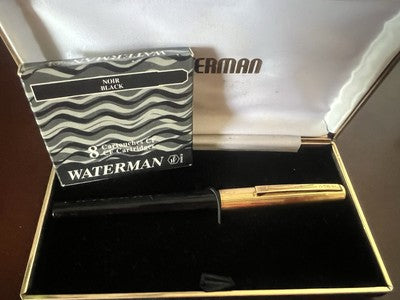 🔴 WATERMAN penna stilografica Flash cappuccio placcato oro a cartuccia vintage