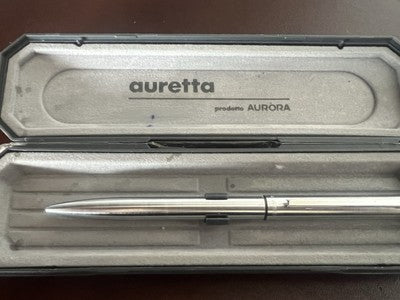 🔴 AURETTA penna sfera By Aurora cromata italiana scrive vintage ANNI 1970 A