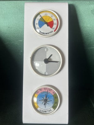 🔴 BRIO TIME orologio barometro igrometro parete muro ferro BIANCO vintage