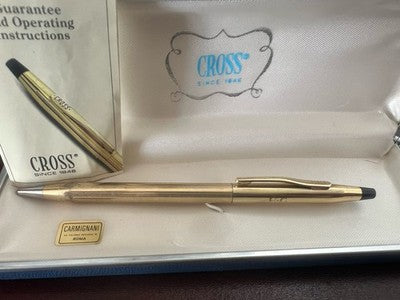 🔴 CROSS penna a sfera placcata oro 12 Kt incisione H.G. astuccio originale vint