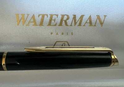 🔴 WATERMAN penna sfera Hemisphere lacca nera lucida profili dorati scrive