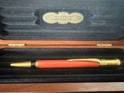 🔴 PARKER penna sfera Duofold Centennial ARANCIONE lacca finiture dorate IIIU