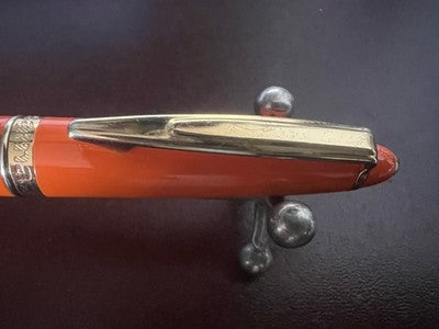 🔴 OSAMA penna sfera lacca arancione profili dorati scrive