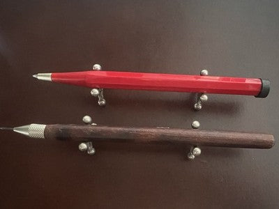 Lot De 2 Crayons Mécaniques Mines Rouges 10 Côtés + Règle En Bois Vintage