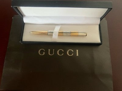 Gucci Stylo-Plume Sphère Argent 925 Plaqué Or Section Carré Écrit Vintage