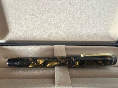 Füllfederhalter BLACK STAR Marmoriertes Zelluloid 14K Goldfeder Vintage 