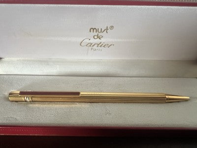 🔴 CARTIER penna sfera Trilogy Vendome placcata oro clip lacca rossa