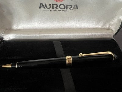 Aurora Stift Kugel 88 Mod 810 Resin Schwarz Profile Gerollt Schreibt Box 