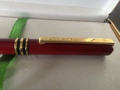 🔴 HARRISON penna stilografica lacca rossa pennino dorato iniziali B.M astuccio