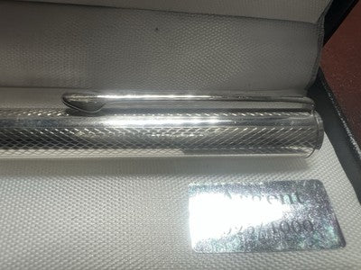 🔴 Penna sfera ARGENTO 925 massiccio cesellato guillocchè scrive vintage 1