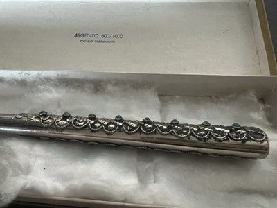 Pen Ball Vintage Plated Silver Stones Cabochon Green Knit Mano