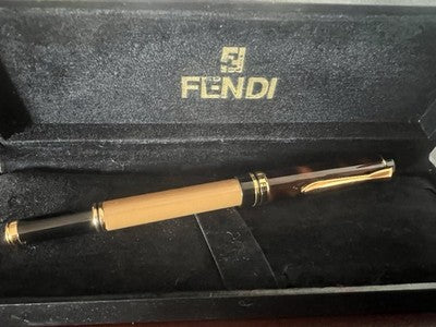 🔴 FENDI penna stilografica lacca doppio colore finiture dorate pennino M