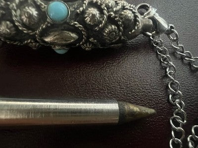 Stylo-Plume Sphère Mini Télescopique Rétractable Cabochon Turquoise Rétro 1940