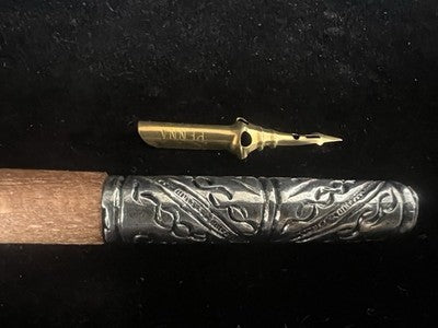 🔴 Penna stilografica LEGNO tornito da calamaio cesellata con pennini vintage