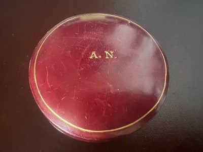 🔴 Scatola box gioiello orologio tasca pelle incisioni A N dorate Ø 6,2 vintage