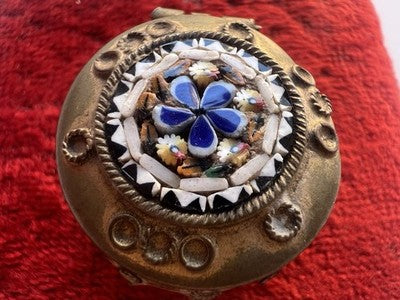 Pendentif LUIGI MOGLIA Porte- Pilules Or Basse Mosaïque 1823-1878 Vintage