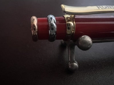 🔴 RONSON penna a sfera lacca rosso fuoco con profili dorati scrive vintage