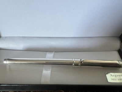 Roter Kugelschreiber, massives 925er Silber, Vintage-Klick 