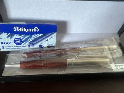 🔴 Penna stilografica ARGENTO 925 e legno e sfera con cartucce scrivono