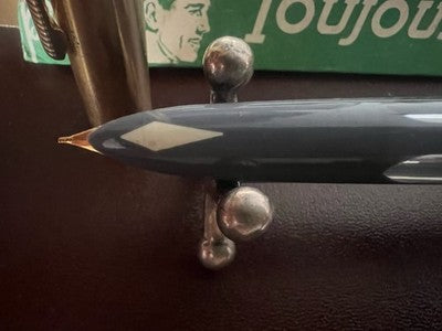 🔴 TOUJOURS penna stilografica grigia lusso pistone cappuccio dorato vintage NOS