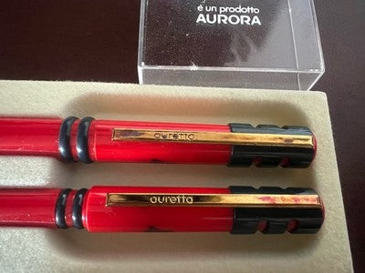 Auretta Fountain Pen+Sphere Set Red Advertising with Box NOS 
