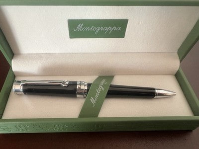 🔴 MONTEGRAPPA penna sfera Parola Slim Nera acciaio satinato e resina NOS