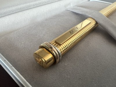 🔴 CARTIER Vendome GODRON vergoldeter MC rot-weißer Kugelschreiber 