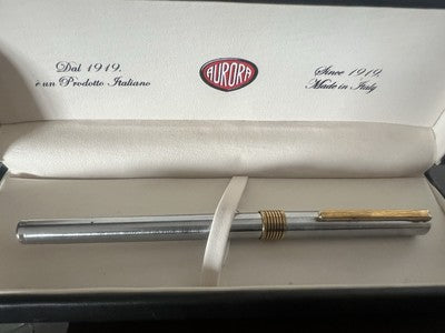 🔴 AURORA penna stilografica Marco Polo cromata con cartuccia astuccio