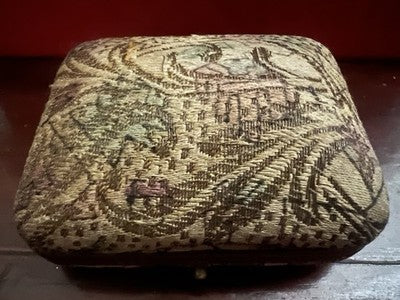 🔴 Scatola orecchini astuccio cofanetto tessuto floreale a scatto antica 1920