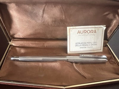 🔴 AURORA penna sfera 98 cromata scrive italiana vintage con astuccio A